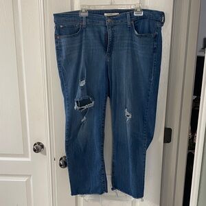 Levi's Distressed Boyfriend Jeans in Deep Blue Wash